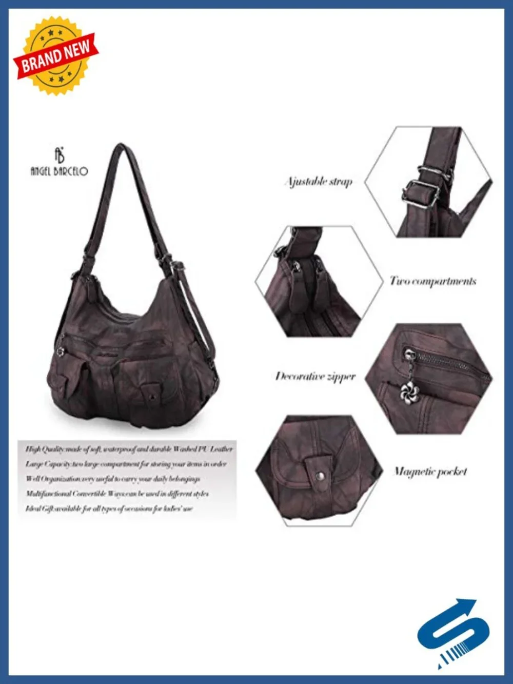 Soft Faux Leather Women Hobo Backpack Crossbody Handbag with Pockets